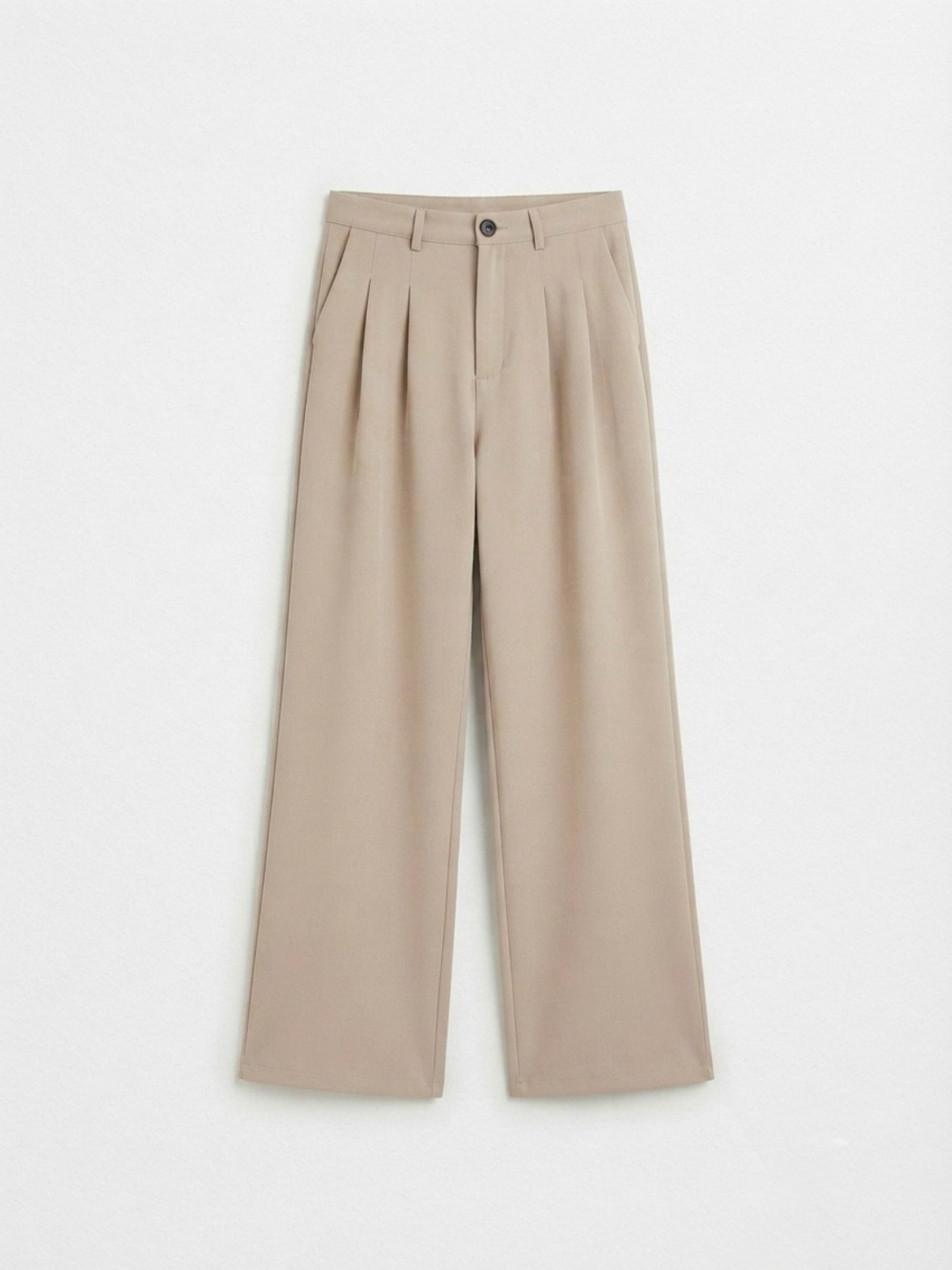 Pleated Wide-Leg Trousers in Light Taupe